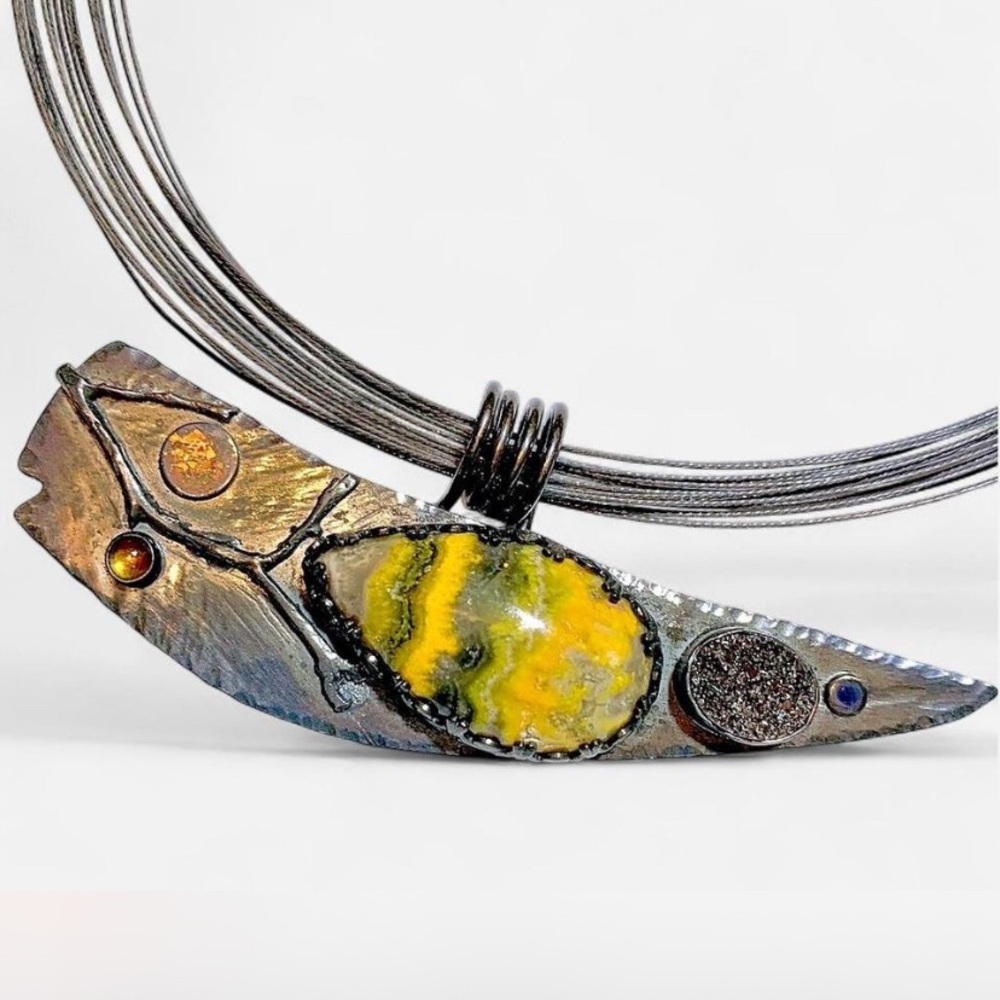 Artisan handmade Honeybee Jasper Pendant Necklace